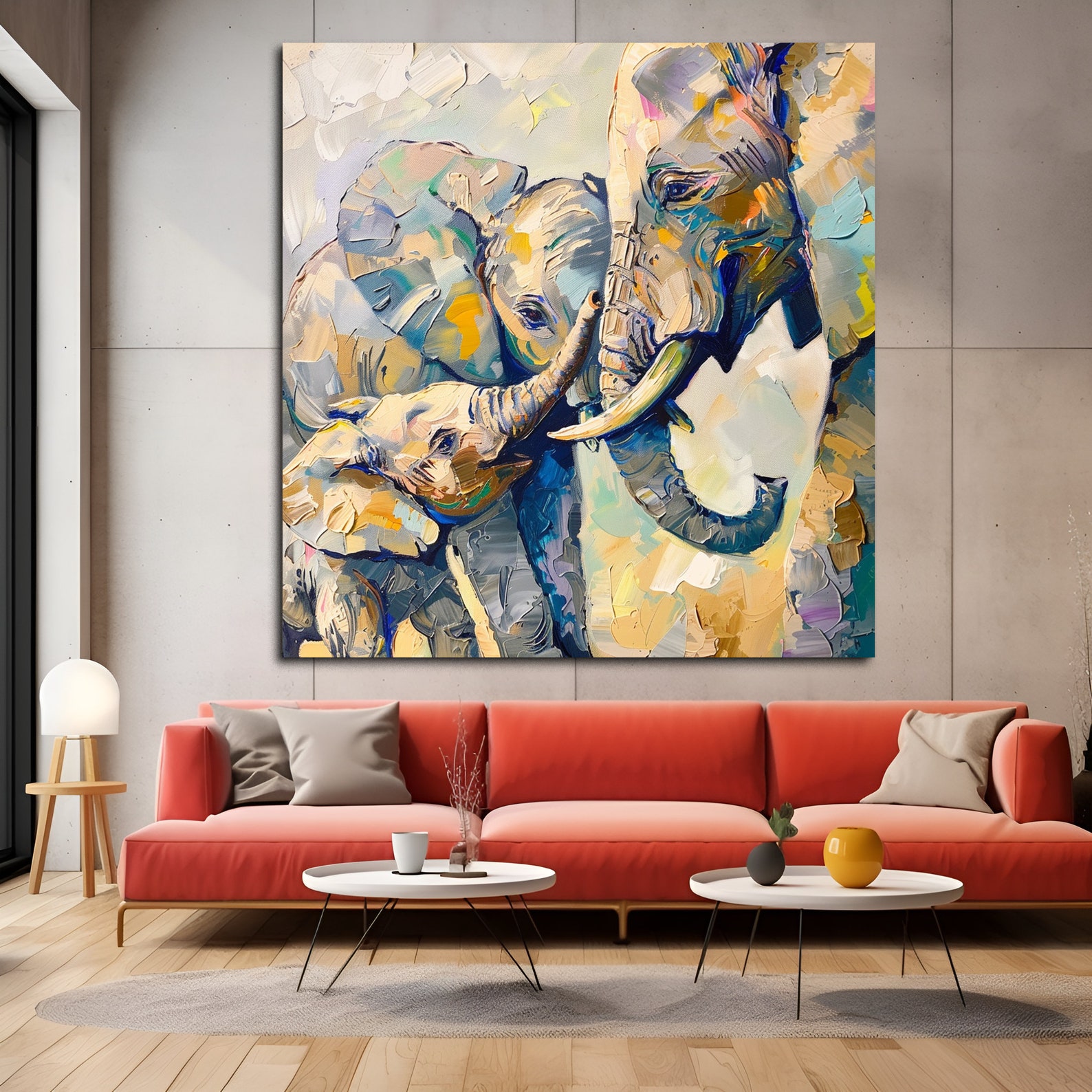 Elephant Family Canvas Art, Large Framed Animal Artwork - Etsy
