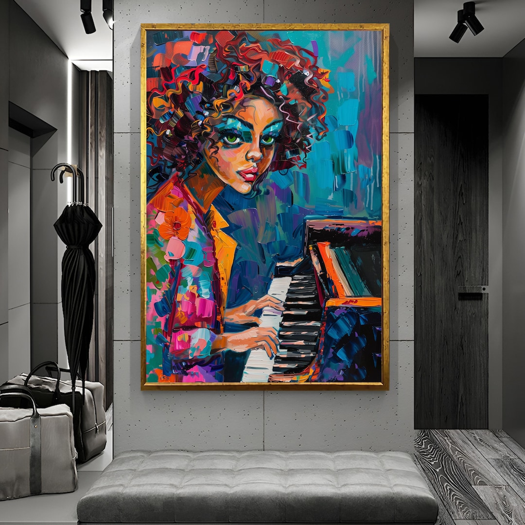 Black Woman Playing Piano Modern Art : Large Framed Canvas - Etsy