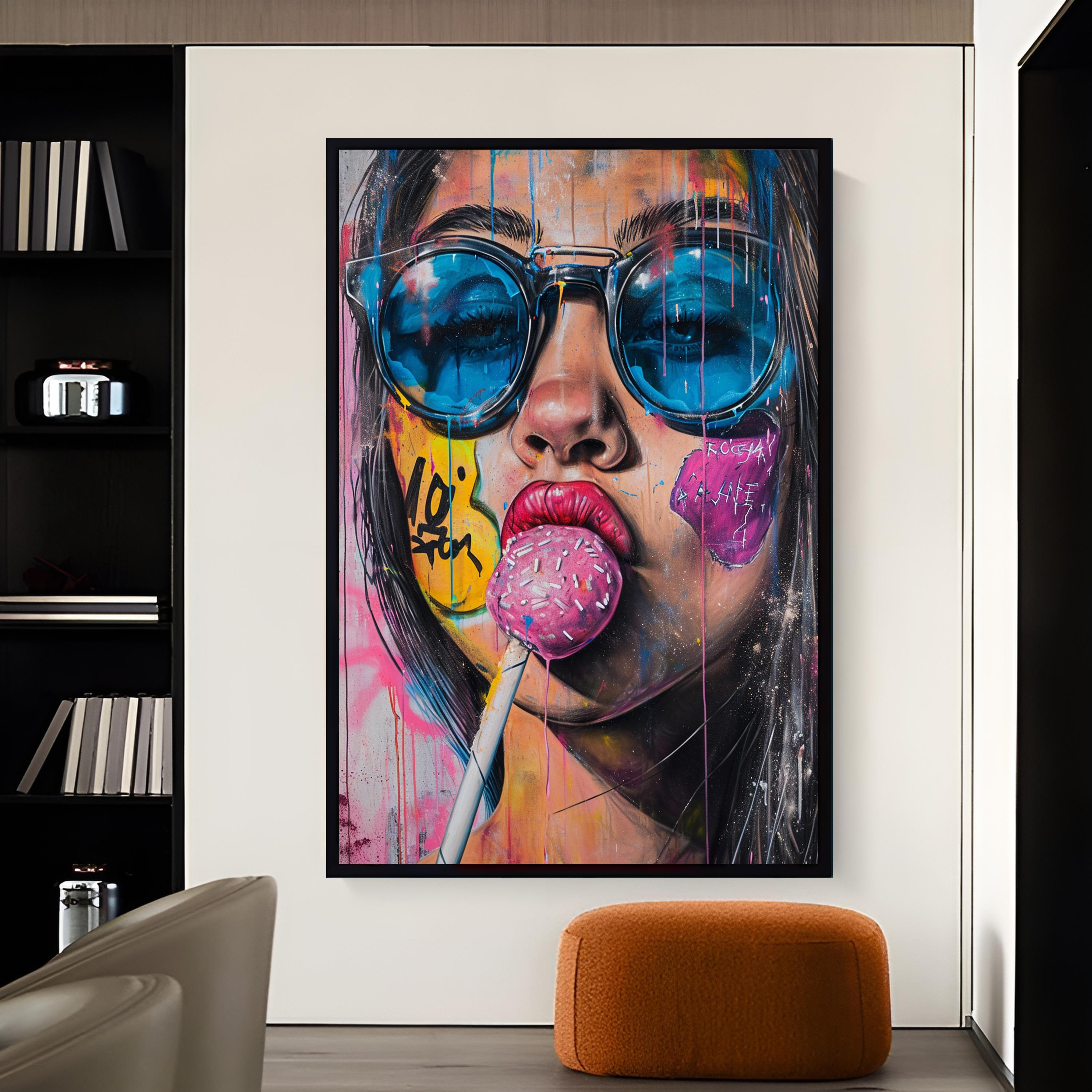 Cool Girl Canvas Print: Pop Art Woman With Lollipop, Modern Wall