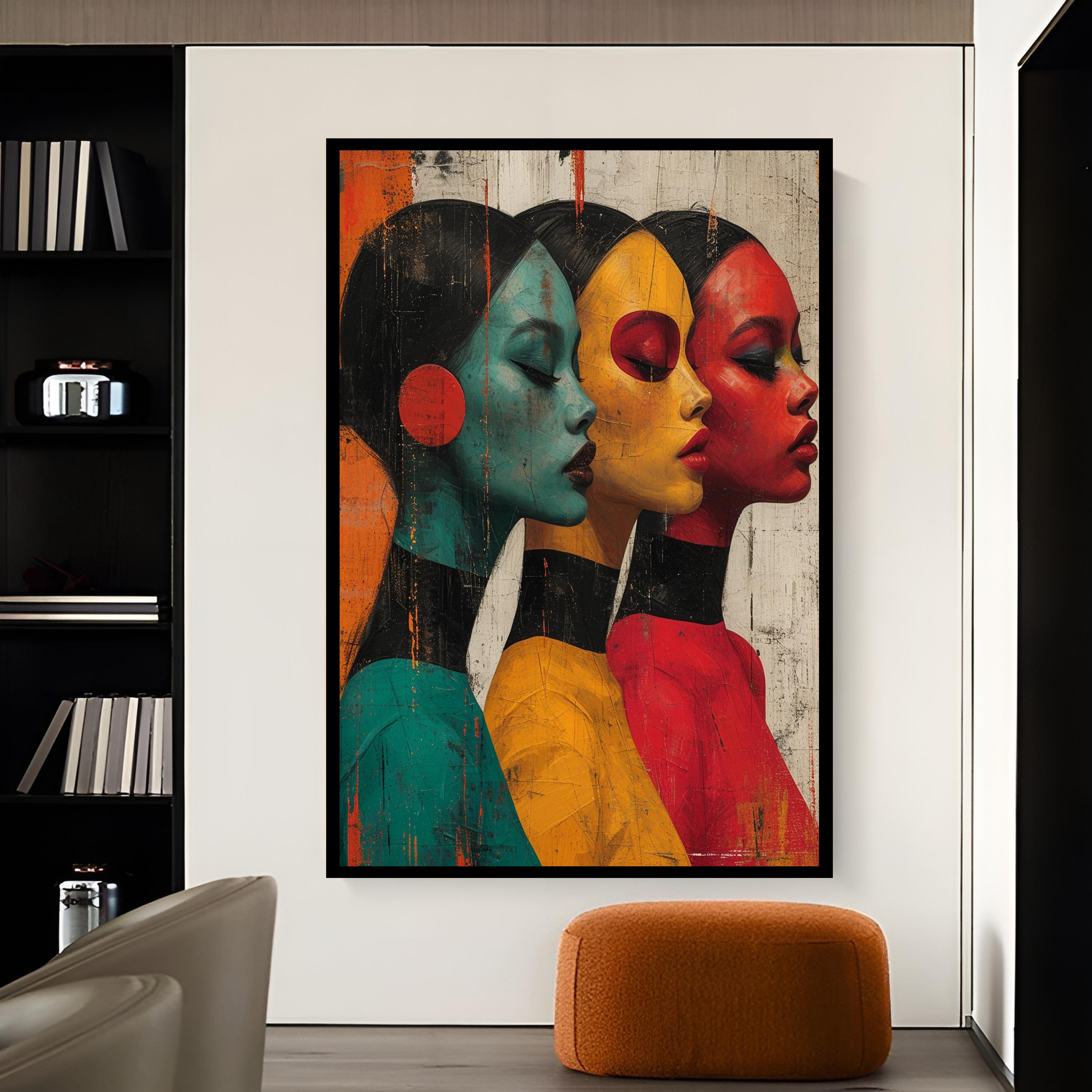 Abstract Woman Framed Wall Art : Modern Colorful Portrait Canvas ...