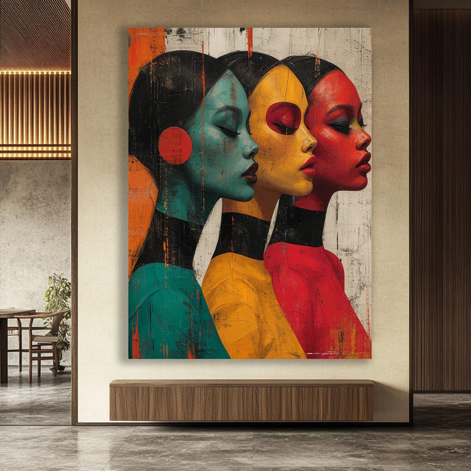 Abstract Woman Framed Wall Art : Modern Colorful Portrait Canvas ...