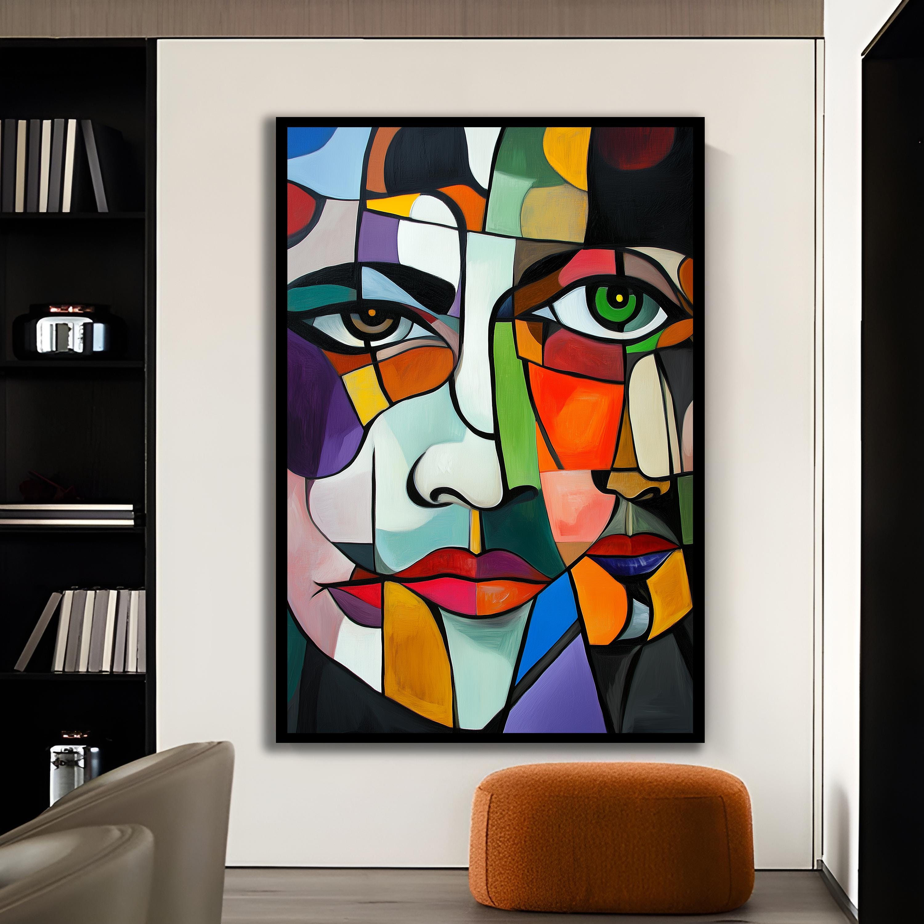 Cubist Face Portrait : Abstract Modern Cubism, Large Framed Canvas - Etsy