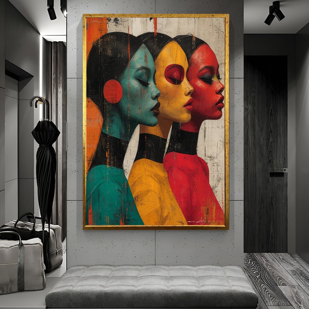 Abstract Woman Framed Wall Art : Modern Colorful Portrait Canvas ...