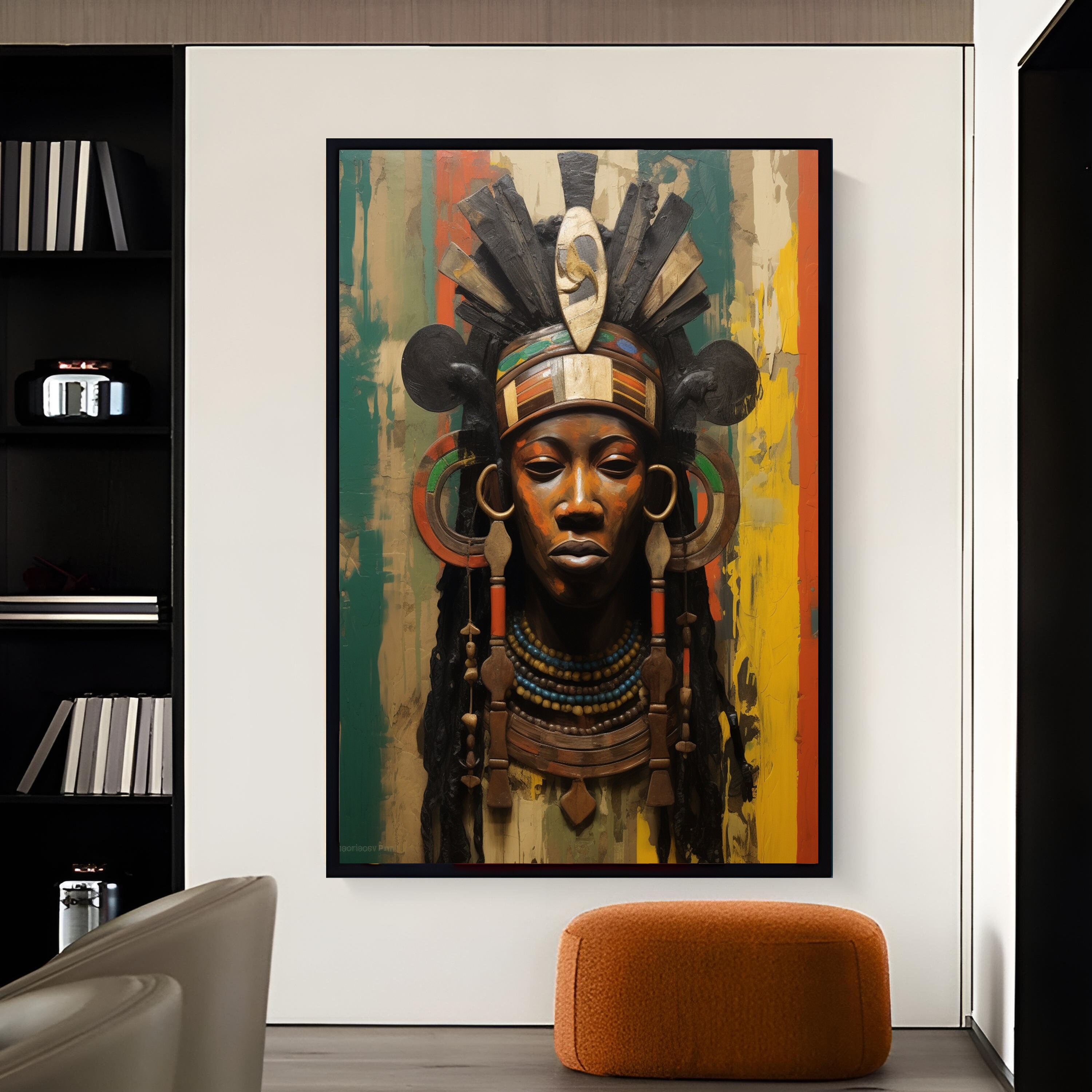 Female Tribe Member Art, African Themed Wall Decor, Gift for the