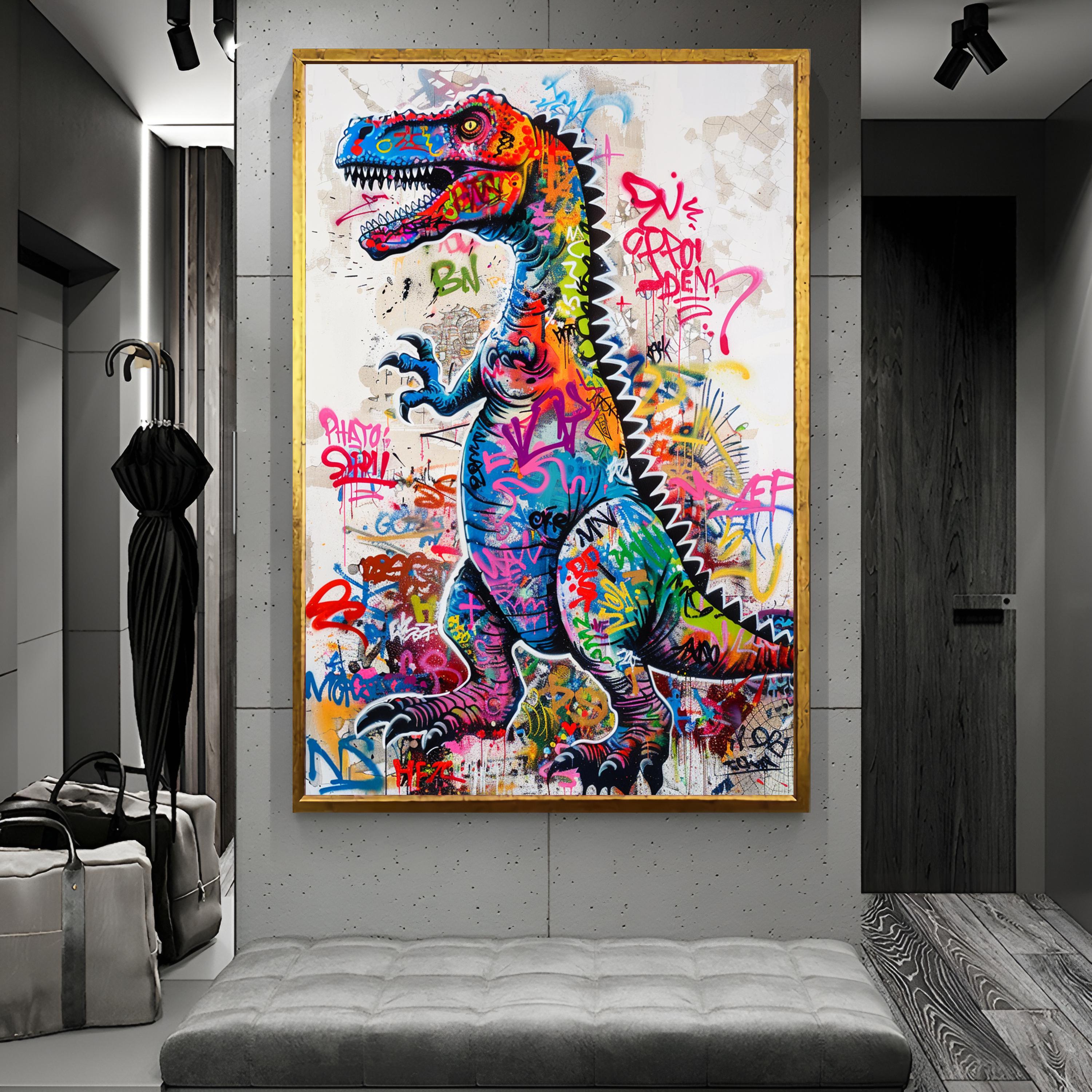 Cadeau dinosaure, décoration de rue, graffiti de rue, impression d'animal, toile, décoration murale, cadre, design d'intérieur, statue de dinosaure, art mural