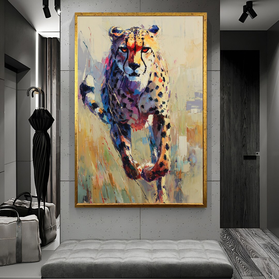 Framed Cheetah Art Print, Extra Large Wood Frame, Modern Wild Cat Decor ...
