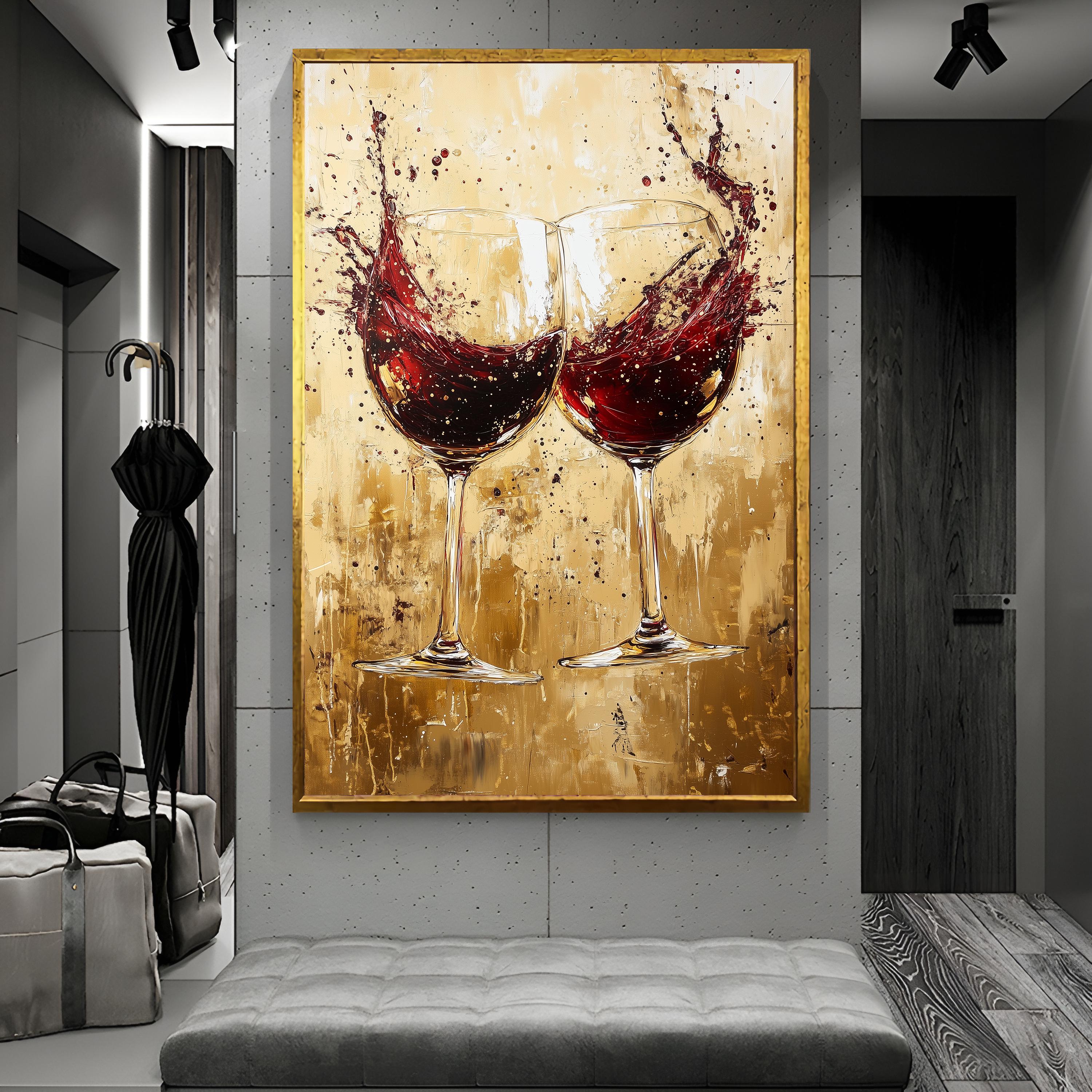 Wine Glass Canvas Art: Elegant Abstract Framed Painting - Etsy