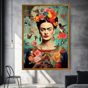 Frida Kahlo Print, Frida Portrait Historical Canvas Feminism Wall Art Wall Hanging Extra Large Art interior decor Livingroom Art Wood Frame