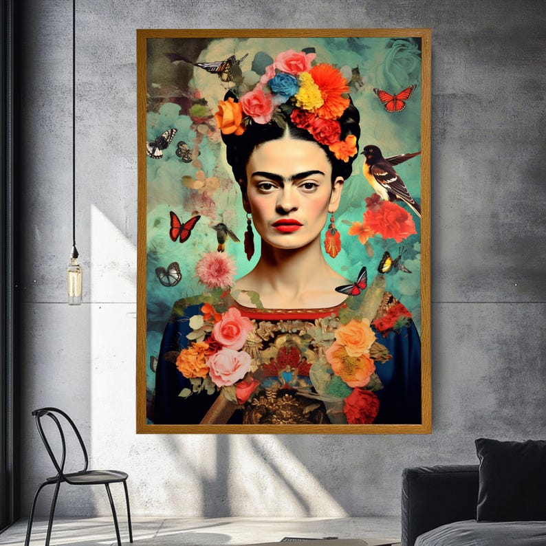 Frida Kahlo Print, Frida Portrait Historical Canvas Feminism Wall Art Wall Hanging Extra Large Art interior decor Livingroom Art Wood Frame