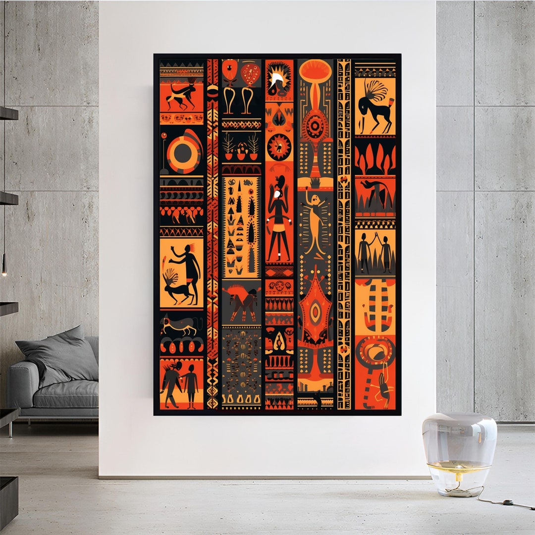 Abstract African Symbols Wall Decor, African Culture Canvas Painting ...