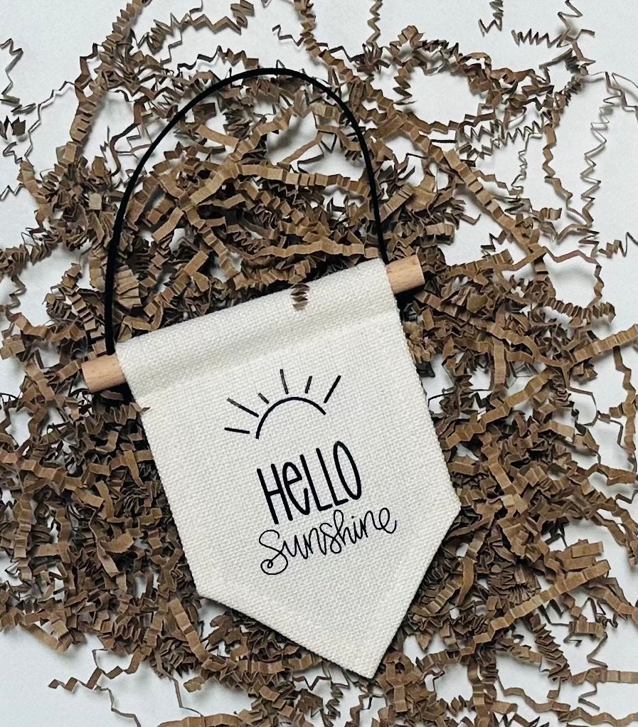 Hello sunshine mini flag /  flag decor / canvas banner / mini flag / playroom decor / gift / sun / hello / pendent flag / book