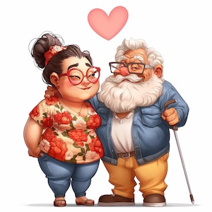 Quirky Elderly Couple Clipart, 12 PNG, Funny Senior Characters PNGs, Unique Illustrations for Crafts, Scrapbooking, Digital Art Projects