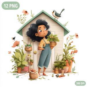 House Mama Clipart | Whimsical Home Life Illustrations | 12 High-Quality PNGs | Digital Download | Cozy Floral Lifestyle Theme