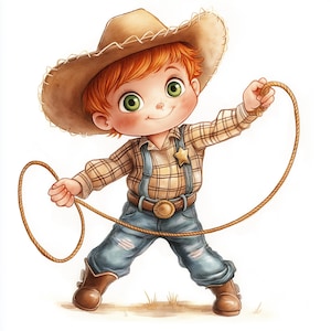 15 Adorable Little Cowboy Illustrations Western Themed Clipart For Scrapbooking | Cute Rodeo Graphics | Kids&#39; Cowboy Digital Art