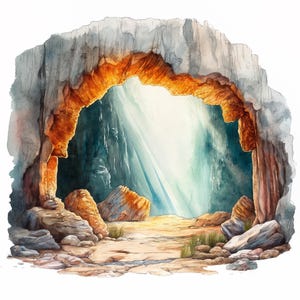 Aquarell Höhle mit Stalaktiten Clipart, 12 lobende PNG Dateien für digitales Basteln, Naturthemen, Scrapbooking, kommerzielle Nutzung