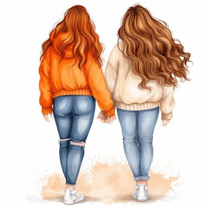 Two Besties Clipart, 12 PNG, Friendship PNG Illustrations, Digital Scrapbooking Art, Best Friend Graphics, Cute Digital Crafting Images