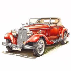 12 Vintage Retro Car PNG Illustrations for Nostalgic Digital Art, Classic Car Scrapbooking, and Retro-Themed Design Projects