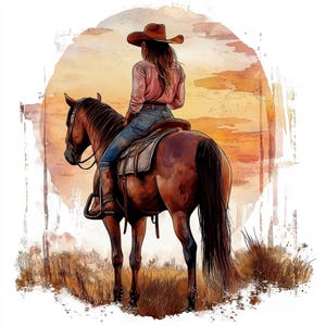 20 Cowgirl on a Horse Clipart | Western Cowboy Illustrations | Printable Vintage Cowgirl Art | Country Themed Papercrafting & Scrapbooking