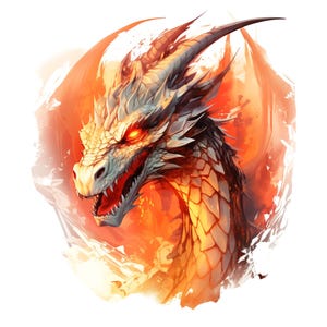 18 Fire Fantasy Dragon Clipart | Flaming Red and Orange Dragon Illustrations | Mythical Fire Creatures | Epic Fantasy Art for Crafting