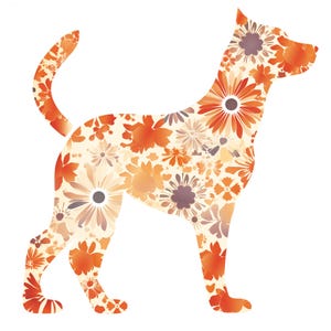 17 Flower Mosaic Dog Silhouette Whimsical Pet Clipart Colorful Floral Art Designs | Scrapbooking Graphics | Papercrafting Illustrations