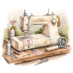 16 Sewing Machine in Flowers Clipart, Beautiful Floral PNG Illustrations for Scrapbooking, Digital Crafting, and Sewing-Themed Projects