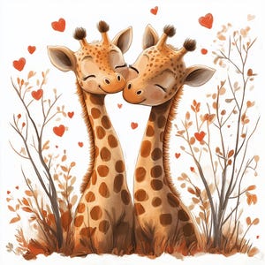 12 Romantic Giraffe Couple Valentine Clipart, Love JPGs, Scrapbook Art, Digital Valentine Craft, Valentine&#39;s Day Art, Printable Love Clipart