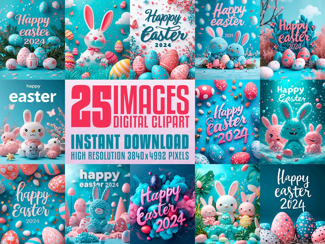 Happy Easter 2024 Card Templates 25 PNG Images for Handmade Card
