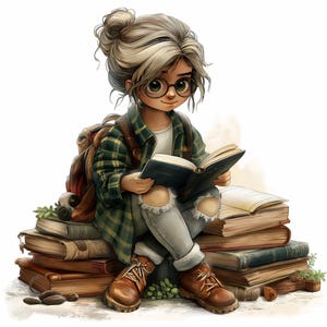 Book Lover Girl Clipart | Cozy Reading Watercolor Art | 12 High-Quality PNGs | Digital Download | Paper Craft | Junk Journal