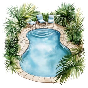 15 Tropical Pool Clipart Set | Vibrant Poolside Graphics | Tropical Vacation Illustrations for Summer Crafts | Pool Party Design Elements