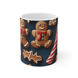 Gingerbread koekjes op een koffiemok. 3D koekjes of een mok.
