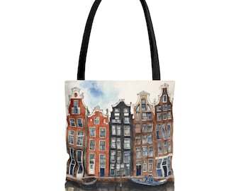 Amsterdam Canal Houses Tote Bag. Amsterdam Canals. Dutch Heritage Bag. Stylish canal houses on bag.