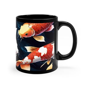 Koi-Karpfen auf Kaffeetasse, Koi-Karpfen, Kois, Fische auf Tasse, Koi-Karpfen, Angelfan, Angelbegeisterte