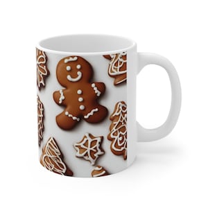 Gingerbreadman in 3D op koffiemok. Kerstkoekjes op koffiemok.