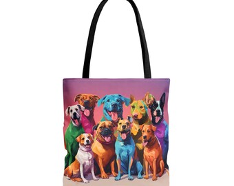 Colorful Dog Parade Tote Bag. For dog lovers. Tote bag with dogs.