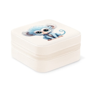 Portagioie con scimmia. Scatola per gioielli con soffice scimmia blu. scimmia