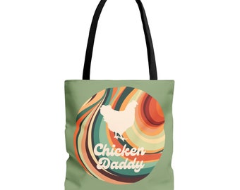 Chicken Daddy Tote Bag. Tote bag with a chicken with retro colors.