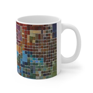 Kleurrijke mozaik in 3D op koffiemok. AI ontwerp mozaik