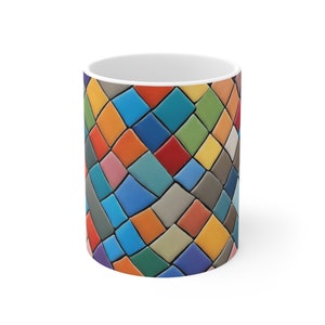 Kleurrijke mozaik op koffiemok. 3D mozaik op koffiemok.
