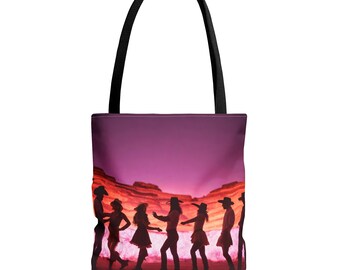 Linedance western Tote Bag. Dancing in the Desert. Line dancers. Line dancing. Desert.