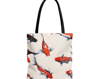 Orange koi carp on bag. Koi carp on tote bag.