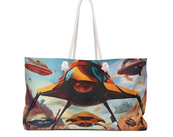 Two sided space tote bag with retro AI retro pinball / game design. Space. Laundry bag. Beach bag. Shopping bag. Retro aircraft. Aircraft.