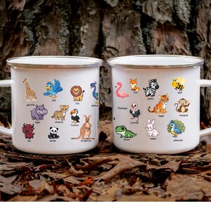 Cute Cartoon Animal Icons Enamel Camping Mug | Zoo Animal Names