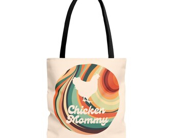 Chicken Mommy Tote Bag. Tote bag with a chicken with retro colors.