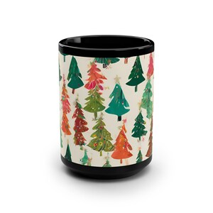 tasse à café noire avec imprimé sapin de Noël, tasse personnalisée, tasse à boire festive, idée cadeau de Noël