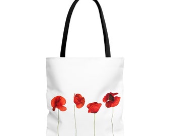 Poppy tote bag. Red flower tote bag. Red flower design tote bag