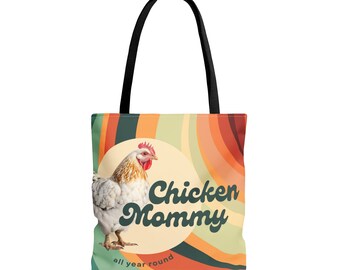 Chicken Mommy Tote Bag. Tote bag with a chicken with retro colors.