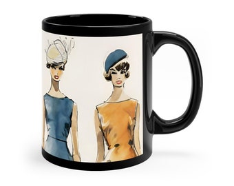 Catwalk models on coffee mug, fashion lovers. Fashion show, catwalk