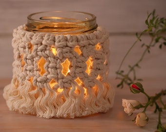 Boho Chic Macrame Glass Jar Candle Holder – Home Decor, Wedding Centrepiece