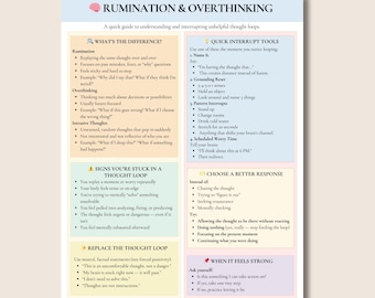 Rumination Cheat Sheet Intrusive Thoughts Overthinking Therapy Tool Thought Reframing Coping Strategies Are you an overthinker