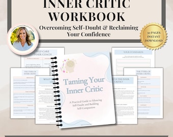 Taming Your Inner Critic Workbook for therapist, Thought Challenging, Negative self-talk,  inner critic, therapy tools, self help self love